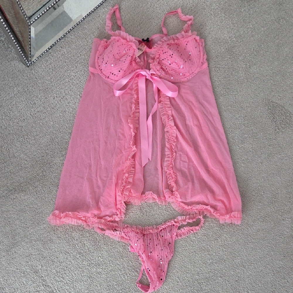 Victoria's Secret Pink Sheer Lace Chemise